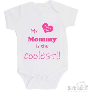 100% katoenen Romper ""My mommy is the coolest!! / I love you"" Moeder Moederdag Mama Meisjes Katoen Wit/roze Maat 56/62