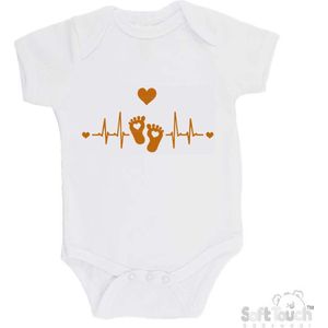 100% Katoenen Romper ""Hartslag voetjes"" Unisex Katoen Wit/tan Maat 56/62