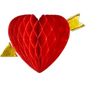 Decoratie rood hart met pijl 13 cm