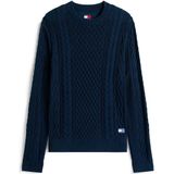 Tommy Jeans - Blauwe Kabeltrui - Heren - Katoen