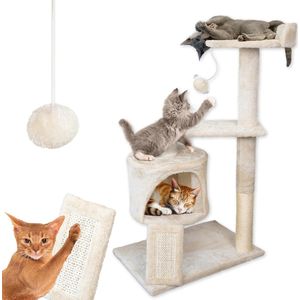 Luxe Krabpaal met Toren | Cat activity Tree met 2 sisal krabpalen, 88cm hoog - 3 platforms | Klimboom met Speelballen & Speelhuis | Kattenkrabpaal, Kattenaccessoires, Kattenmeubels, Kattenboom