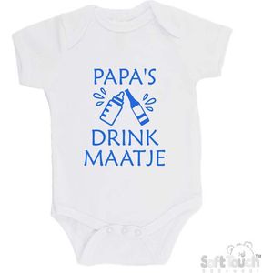 Soft Touch Romper ""Papa's drink maatje"" Vaderdag Jongens Katoen Wit/blauw Maat 62/68
