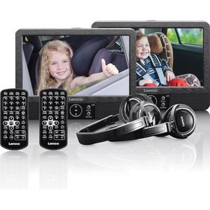 Draagbare DVD-speler set met dubbele schermen en hoofdtelefoons