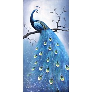 5D Diamond Painting 50x90cm - Mooie blauwe pauw - Volledige Set - Inclusief Pen Schudbakje Wax Opbergzakjes en Wit Stickers - Ronde steentjes- Dieren