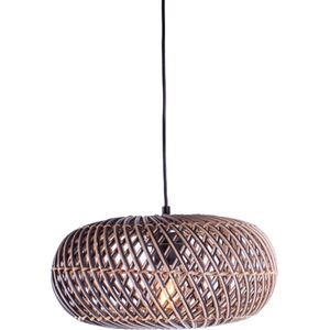 Rotan hanglamp Stripes | 1 lichts | zwart / naturel | rotan / metaal | Ø 30 cm | in hoogte verstelbaar tot 140 cm | eetkamer / eettafel / woonkamer lamp | modern / landelijk design