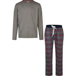 Happy Shorts Heren Kerst Pyjama Set Shirt + Broek Grijs/Rood Geruit Flanel - Maat XXL