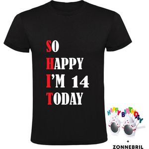 So Happy I'm 14 Today Heren T-shirt met leuke zonnebril - shit - feest - verjaardag - cadeau - verjaardagscadeau - 14 jaar