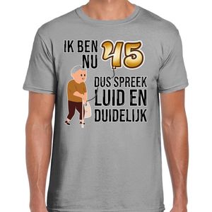 Bellatio Decorations Cadeau T-shirt heren - leeftijd 45 jaar - grijs - luid en duidelijk - verjaardagsfeest S