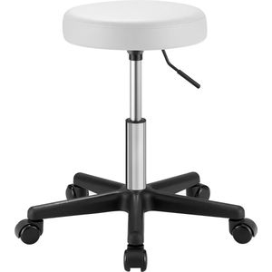 Swivel Stool on Castors with Adjustable Height - White