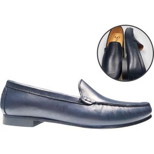 Stravers - Luxe Mocassins Leren Zool Maat 43 Blauw Dames Grote Maten Instappers