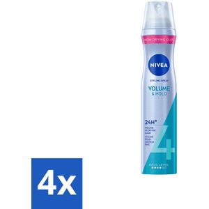 4 x NIVEA - Stylingspray - Volumeverzorging - Sterkte 4 - 250 ml - Haarspray - Volume Spray - Styling Spray - NIVEA - Macadamia Olie