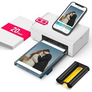 Draagbare Fotoprinter met Wifi - Instant Prints Tot 10 x 15 cm, Oplaadbare Accu, Inclusief 20 Fotopapiers en Cartridge