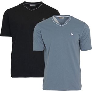 2-Pack Donnay T-shirt met V-hals - Sportshirt - Heren - Black/Blue Grey - maat XXL