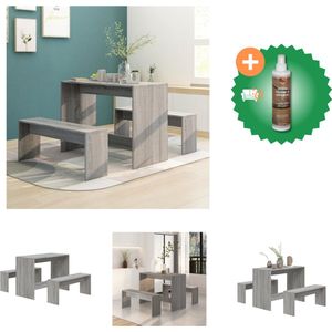 vidaXL 3-delige Eethoek spaanplaat grijs sonoma eikenkleurig - Set tafel en stoelen - Inclusief Houtreiniger en verfrisser