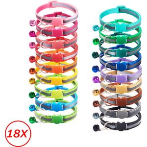 Kattenhalsband Veiligheidssluiting Kattenbandje Kitten Halsband Katten Halsband Reflecterend Verstelbaar Set – 18 Stuks