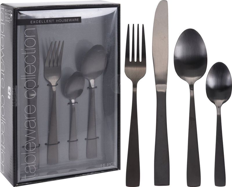 Excellent Houseware - Bestekset - Zwart - 16 delige set - Voor 4 Personen