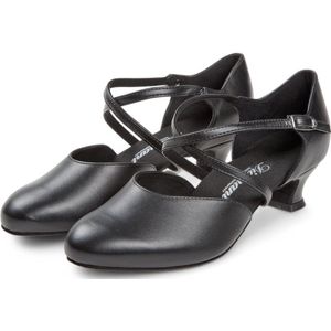 Diamant 148 - 112 - 034 - Comfort Dansschoen - Extra Brede Pasvorm - Geschikt voor Hallux Valgus - Zwart Leer - 4.2cm Hak - Drukknopsluiting - Suede zool - Stijldansen, Ballroom, Tango - Diamant - Zwart - 34.5