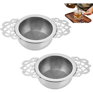 Set van 2 theezeefjes van roestvrij staal, fijne theezeef voor losse thee en kruiden, inclusief lekbak en 11 cm ketting, herbruikbaar, vaatwasmachinebestendig, BPA-vrij, perfect voor kopjes