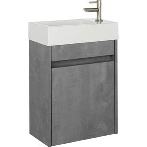 Saqu Florence Toiletmeubel - 40,5x22x59 cm - Voorgemonteerd - in Grijs met Fontein Rechts - Fonteinmeubel - WC Kastje - WC Meubel