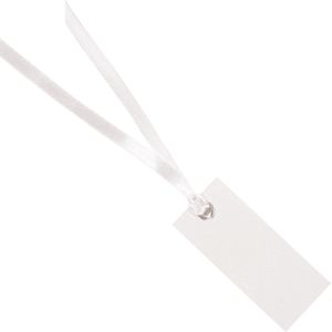 Santex cadeaulabels met lintje - set 12x stuks - wit - 3 x 7 cm - naam tags