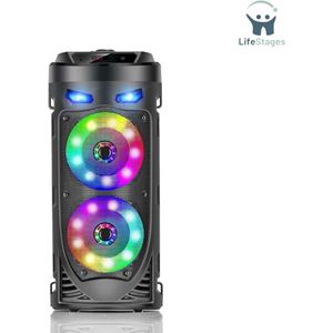 LifeStages - Party Speaker - Draagbare Bluetooth Luidspreker - Draadloze Luidspreker Met Dual 4'' Full Range Stereo Sound - Gemengde Kleuren LED Lampjes - Luide Luidspreker Voor Reizen, Thuis, Party