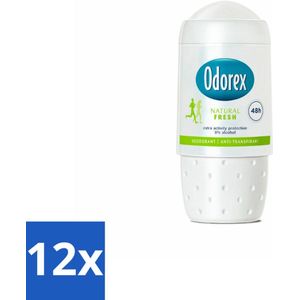 12 x Odorex - Deodorant Roller - Natural Fresh - Natuurlijke Frisheid - 50 ml - Deodorant - Antitranspirant - Alcoholvrij - Natuurlijke Deodorant - Deodorant Roller