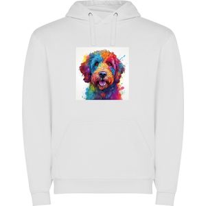 Witte unisex kinderhoodie met “ Kleurrijke Labradoodle“ Print Full merk Roly maat 152 11/12 jaar