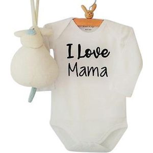 Baby Rompertje unisex met tekst I love mama | Lange mouw | wit zwart | maat 74/80 | liefste allerliefste beste mooiste moederdag geboorte cadeau kraamcadeau kraamkado