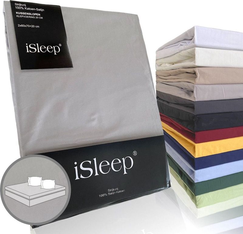 iSleep Katoen-Satijnen Kussenslopen (2 Stuks) - 60x70 cm - Zilver