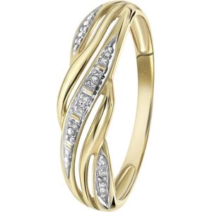 Lucardi Dames Bicolor ring met diamant 0,01ct - Ring - Cadeau - 14 Karaat Goud - Witgoud en Geelgoud