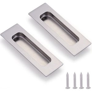 2 stuks roestvrijstalen schelpgrepen, verborgen meubelgrepen, ladegrepen, vintage schuifdeurgreep, ovaal, inlaatgreep met schroef voor kasten, schuifdeur/laden (zilver)