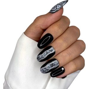 SD Press on Nails - Nagelset No. 52 Anaconda - Plaknagels - 20 stuks - Handgemaakte Nagels - Zwart Snake - Medium Rond - Halloween - Gellak - Nail Art - Nagellijm - Accessoires