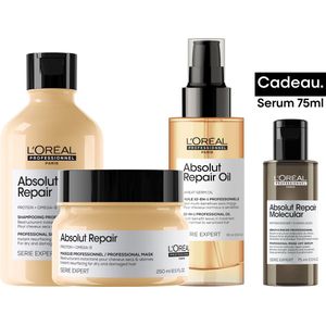 L'Oréal Professionnel Absolut Repair Bundel + cadeau - Shampoo 300ml, Masker 250ml, Olie 90ml en cadeau Rinse-Off serum 75ml