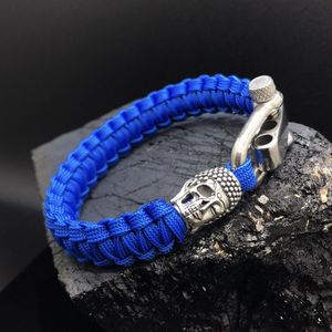 Paracord Armband met 925 Zilveren 3D Skull / Buddha Bedel (Spacer) van 12 gram Zilver, Stainless Steel (RVS) slot verstelbaar in 3 maten .