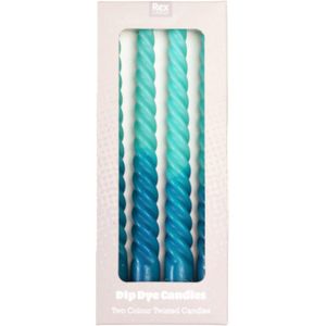 Rex London - Dip dye dinerkaarsen 'Spiral' (set van 4) - Blauw