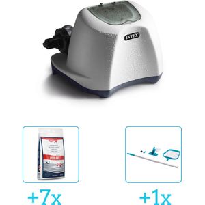 Intex QS1200 zoutwwatersysteem - Zwembaden tot 56.800 liter inclusief Zwembadzout 15 kg. (7 stuks) & Intex Onderhoudsset met telescoopsteel - 2-delig - 28002 (1 stuks)