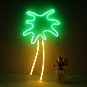 Groenovatie LED Neon Wandlamp ""Kokospalm"" - Op USB - 48x25x2cm - Groen / Geel