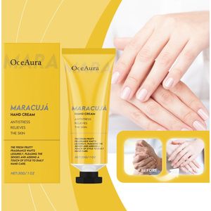 Oceaura Maracujá Handcrème – Hydraterende & Voedende Handcrème met Passievruchtolie | Anti-stress & Anti-aging | Voor Droge, Ruwe of Beschadigde Huid | Niet Vettig & Snelle Absorptie | Natuurlijke Frisse Fruitgeur