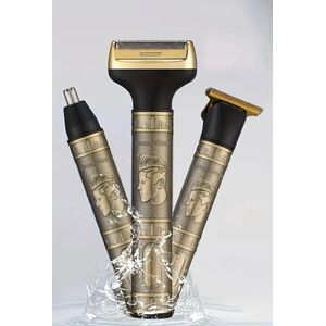 3in1 Miguan Scheerapparaat Set - Oplaadbare Vintage Trimmer met Body Shaver, Precisie/Baardtrimmer en Oor/Neustrimmer- Voor de perfecte Lichaamshaar verzorging voor Dames en Heren - Kleur: Goud