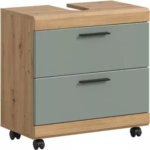 Kast met open en dichte vakken in hout en witte materialen