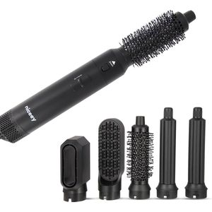 Niceey Fohnborstel - Krultang 5-in-1 Set - Airstyler - Multistyler - Stijlborstel - Krultang met Opzetstukken - Haardroger met Borstel - Met Handschoen - Krulborstel - Haarborstel - 2025 Model -Zwart