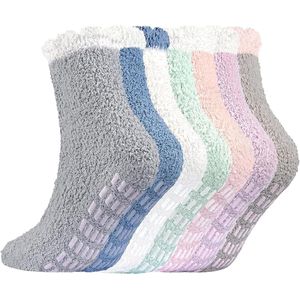 Sokken Dames - 7 Paar - Happy Kleuren - Huissokken - Badstof - Dikke Wintersokken - One Size maat 36-41 - Slaapsokken - Warme sokken - Comfort - Warmte - Wit, grijs, roze, paars, kaki, blauw, groen