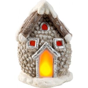 Kristmar Kersthuisje - Kersthuisje voor kerstdorp - Kerstdecoratie met flikkerend licht - H28.5 cm - Magnesia - Bruin/Wit