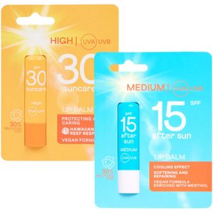 Zomer Lippenbalsem - Set van 2 - SPF 30 en SPF 15 - 2x 4,3g - Beschermend en Verzorgend