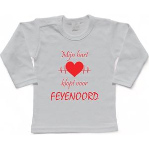 Rotterdam Kinder t-shirt Lange Mouw | Feyenoord ""Mijn hart klopt voor FEYENOORD"" | Verjaardagkado | verjaardag kado | grappig | jarig | Rotterdam | Feyenoord | cadeau | Cadeau | Wit/rood | Maat 68