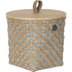 Handgevlochten duurzame opbergmand met bamboe deksel - Opberger - Klein - Mand - Woonkamer - Kinderkamer - Badkamer - Decoratief - Handed By Ivy & Rose small - matcha green met ecru patroon