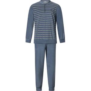 Warme heren pyjama badstof - Peet - Winter pyjama met boordjes - L - Blauw