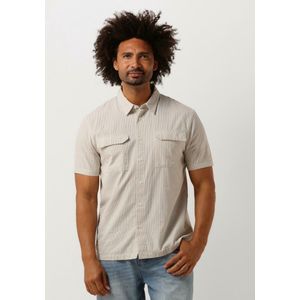 PURE PATH Seersucker Shortsleeve Shirt With Chest Pockets Heren - Vrijetijds blouse - Taupe - Maat XL