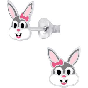 Joy|S - Zilveren konijn oorbellen - 7 x 8 mm grijs