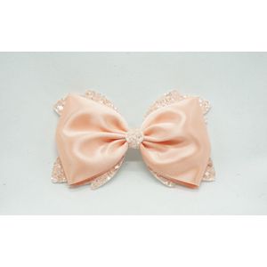 Vinyl Satijn Haarstrik XL - Zalm roze - Haarstrik  - Baby shower - Bows and Flowers